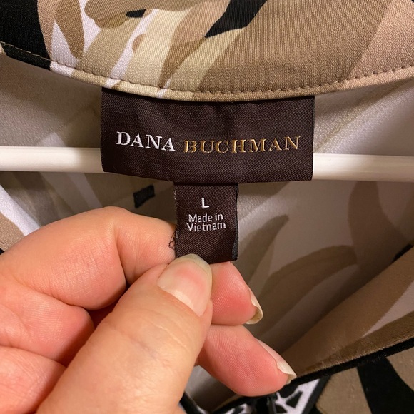 Dana Buchman L Blouse Large Beaded Short Sleeve Top Shirt Lg Stretch - Picture 3 of 8